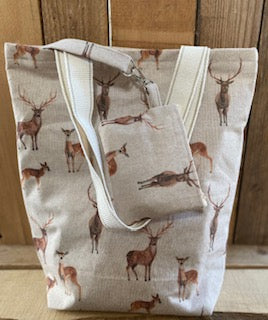 Natural Deer   Handmade  Fabric Tote Bag And Matching Purse Set