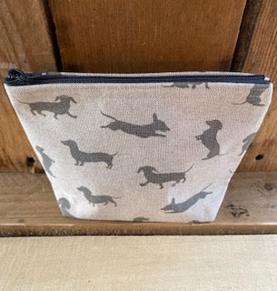 Natural Grey Sausage Dog  Handmade fabric Purse