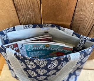 Indigo- Bagru Navy And White Leaf   Handmade Fabric Tote Bag Set