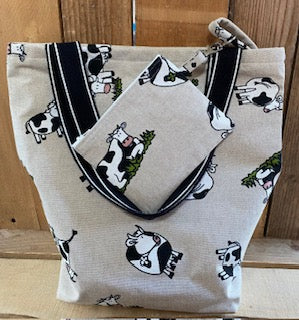 Natural Cow  Handmade  Fabric Tote Bag And Matching Purse Set