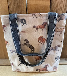 Natural Horse  Handmade  Fabric Tote Bag And Purse Matching Purse Set