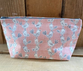 Pink Bird Handmade fabric Washbag