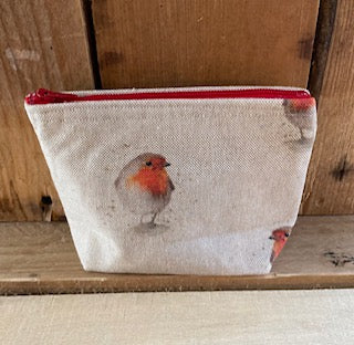 Natural Red Robin  Handmade fabric Purse