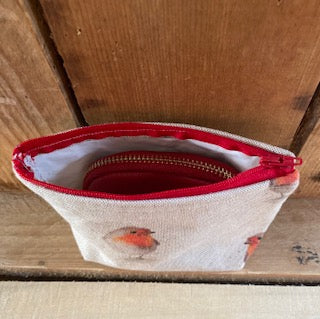 Natural Red Robin  Handmade fabric Purse