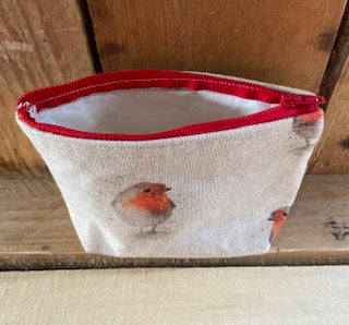 Natural Red Robin  Handmade fabric Purse